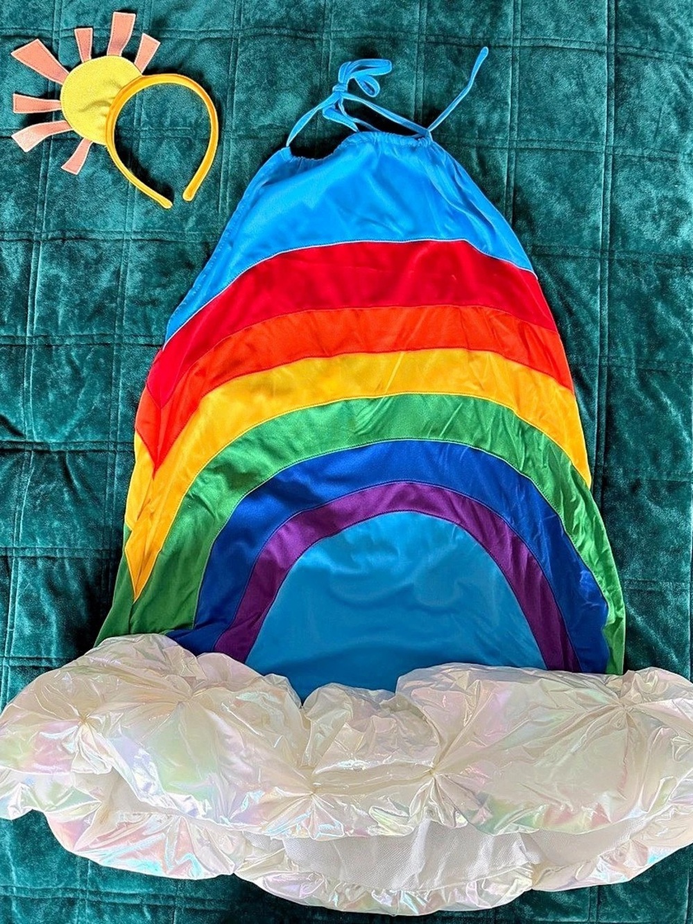 FUN Rainbow Halloween Costume with Ruffle Skirt ladies 14+ NWT